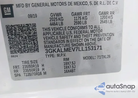 2020 GMC Terrain Fwd Sle z USA, uszkodzony, nr VIN 3GKALMEV7LL153171